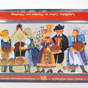 Vintage E Otto Schmidt Nurnberg Tin Biscuit Cookie Storage - Lebkuchen Und Honig Made in W. Germany