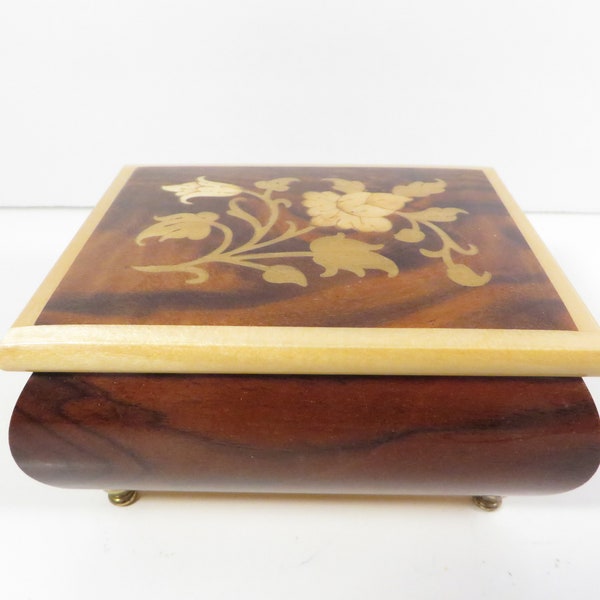 Vintage Italian Inlaid Wood Music Box - Italy Music Box Inlaid Wood