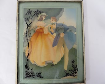 Vintage Reverse Painted Convex Glass Silhouette Picture