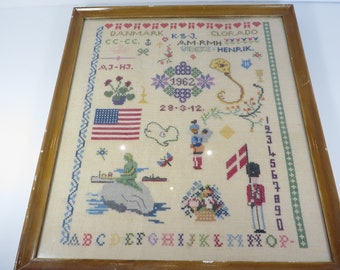 Vintage Cross Stitch Denmark Colorado Wedding Sampler