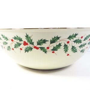 Vintage Lenox Holiday Large Serving Bowl - Lenox Dimension Holiday Cream Gold Holly Bowl