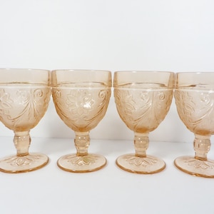 Vintage Tiara Exclusives Peach Sandwich Glass Wine Goblets
