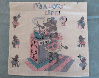 Vintage Pink and Turquoise Poodle Tea Towel Dishtowel