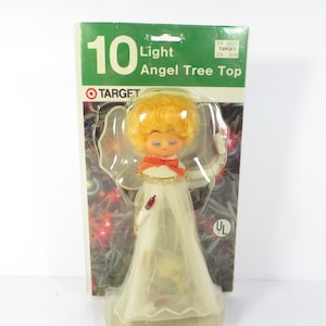 Vintage Christmas Tree Top Netted Lighted Angel -  Lighted Tree Topper Angel
