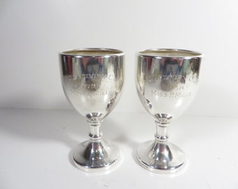 Vintage Silverplate Egg Cup Trophies - Two Small Silverplate Trophies