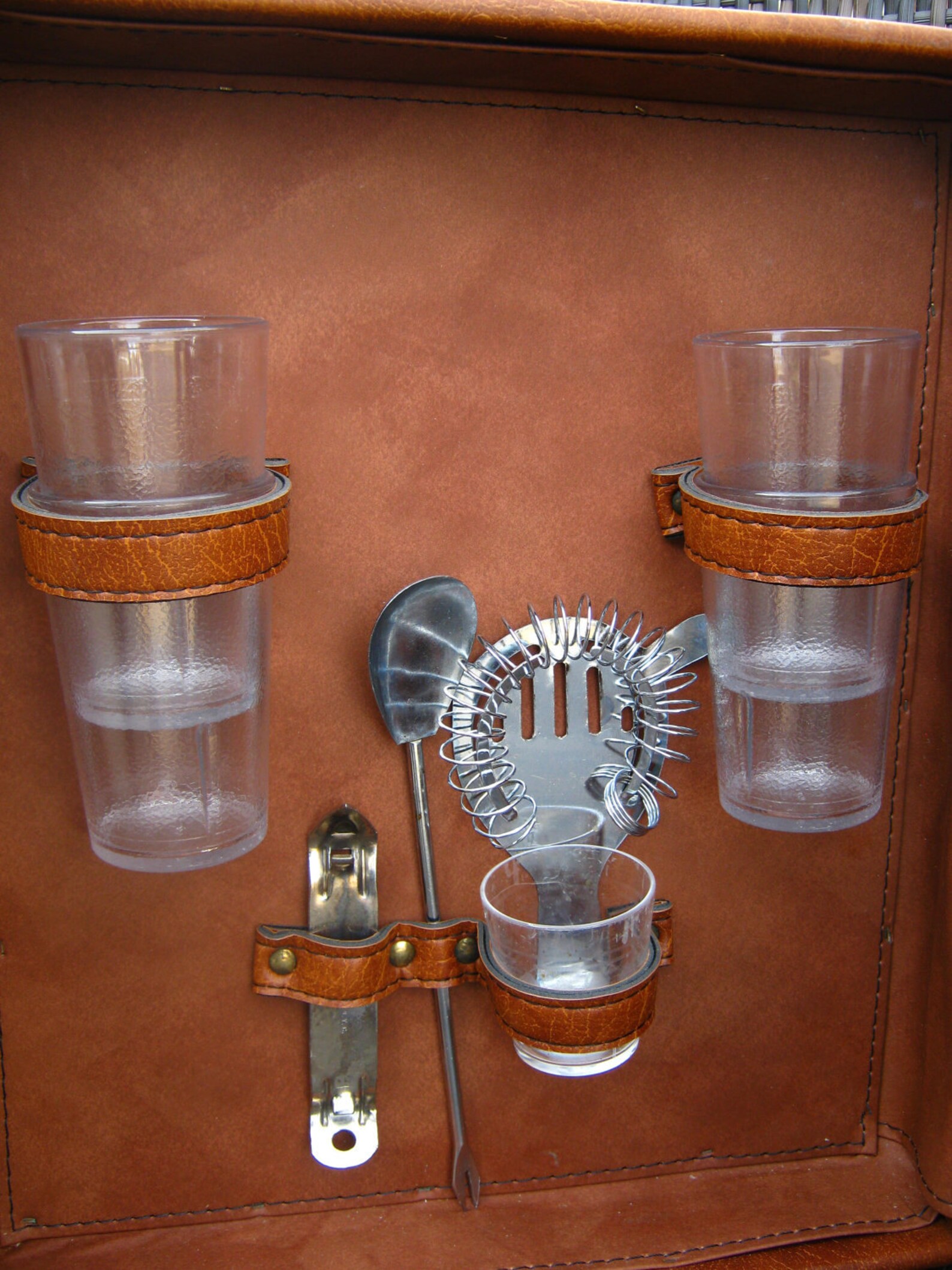 Retro Travel Bar Kit Faux Brown Leather Portable Bar Etsy