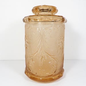 Vintage Tiara Peach Pink Glass Canister by Indiana Glass - Tiara Sandwich Glass Canister