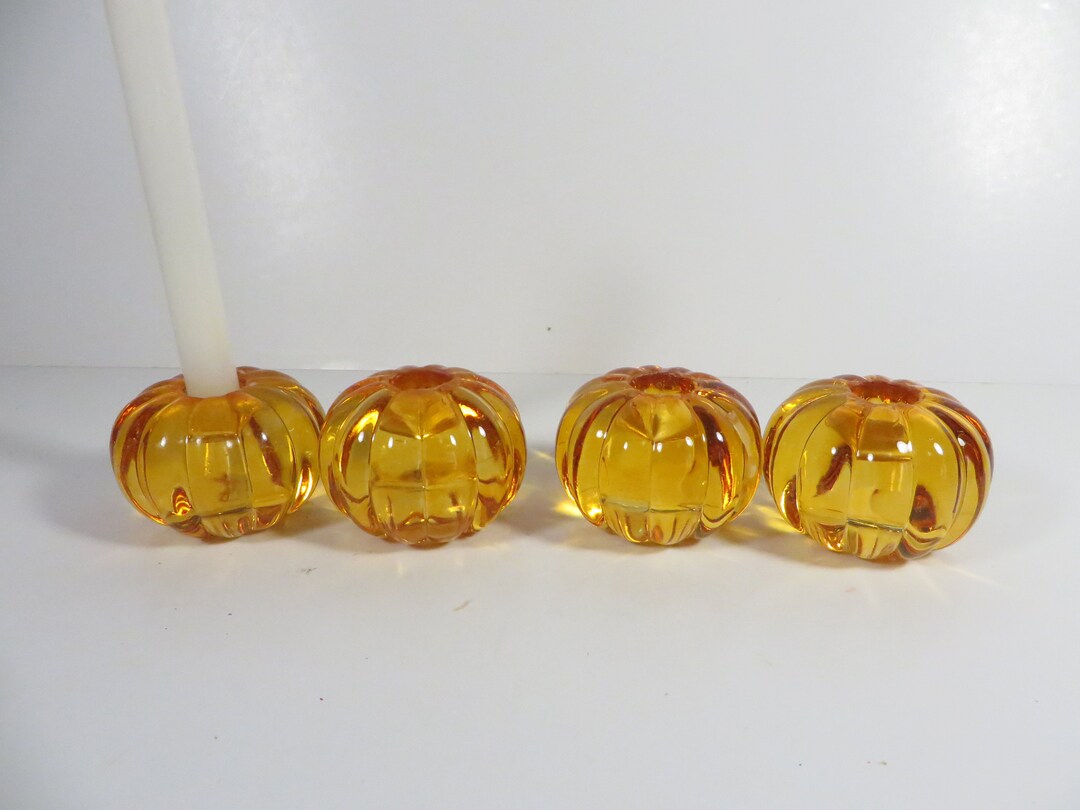Vintage Glass Pumpkin Candle Holders Set of 4 Gold Amber Etsy