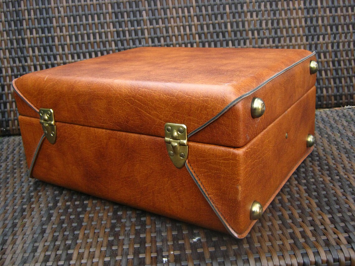 Retro Travel Bar Kit Faux Brown Leather Portable Bar Etsy