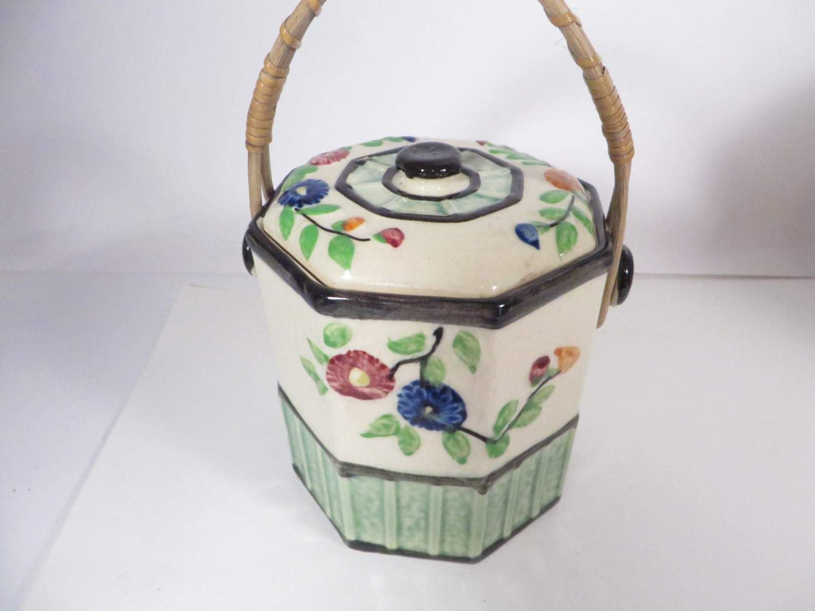Mid Century Ceramic Floral Tea Caddy Lidded Tea Caddy With Etsy