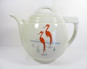 Vintage Drip-O-Lator Orange Crane Ceramic Tea Pot and Lid - The Enterprise Aluminum Company Drip-O-Lator Coffee Pot