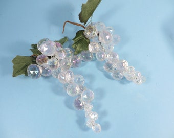 Vintage Clear Lucite Grapes -  Two Retro Clusters of Clear Plastic Grapes