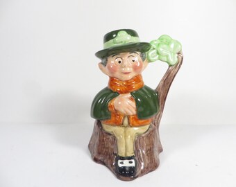 Vintage Green Ceramic Leprechaun Toby Jug - Sylvac Ceramics St. Patrick's Day Leprechaun