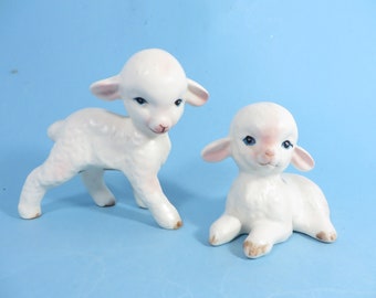 Vintage Lefton Lambs H4546 - Pair of Lefton White Porcelain Lambs