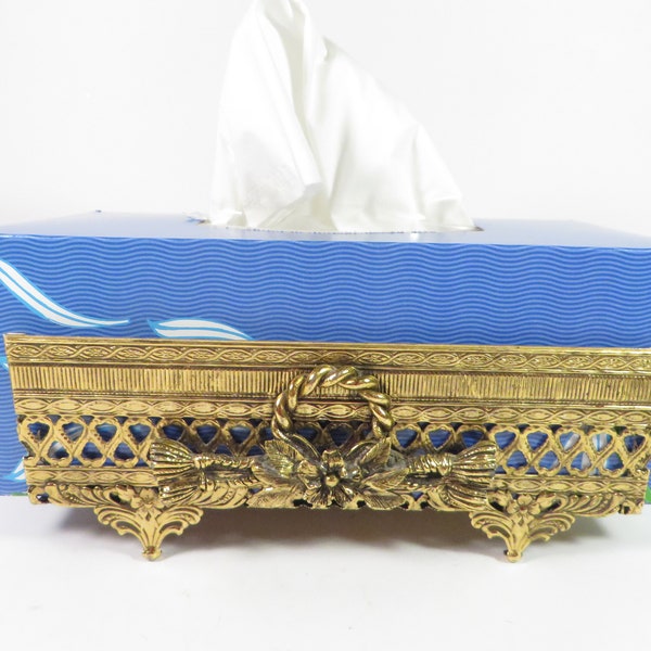 Vintage Ornate Brass Tissue Box Holder - Brass Kleenex Box Holder