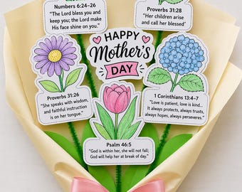 Manualidad para colorear flores con versículos bíblicos para el Día de la Madre / Imprimible de flores con versículos bíblicos / Manualidad cristiana para niños / Manualidad para la escuela dominical, regalo para mamá
