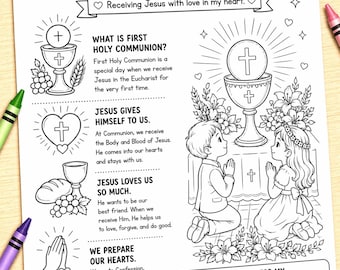 Mi Primera Comunión Imprimible para Niños / Página para Colorear Católica / Guía de Primera Comunión / Actividad Eucarística / Clases Sacramentales