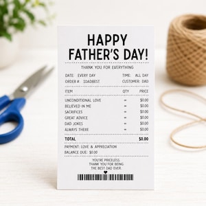 Utskrivbar fars dag-etikett, kvittoetikett, rolig och meningsfull presentetikett för pappa, tack pappa-presentetikett, present till pappa