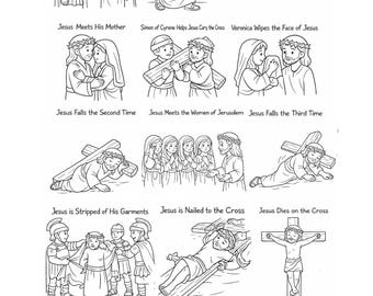 Stations of the Cross Coloring Pages for Kids, Printable Coloring Sheet, Lenten Activity, Holy Week