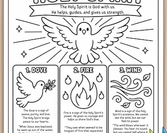 Symbols of the Holy Spirit Printable | Pentecost Coloring Page + Learning | Pentecost Activity for Kids | Sunday School | Confirmation