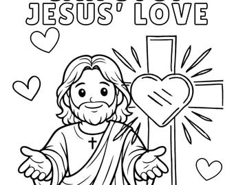Kids Bible Prayer Coloring Pages, Jesus Loves Me and You, Valentines Cards (Digital Download Bundle)