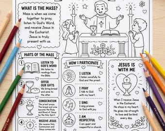 Misa católica para niños (imprimible) / Hoja de trabajo sobre las partes de la Misa / Aprende la Santa Misa / Recurso para la educación católica en el hogar / Educación religiosa