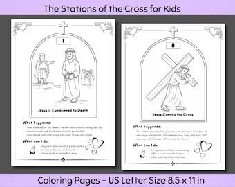 Stations of the Cross Coloring Pages for Kids, 14 Stations Printable, Lenten Activity, Holy Week Devotional. Digital Download