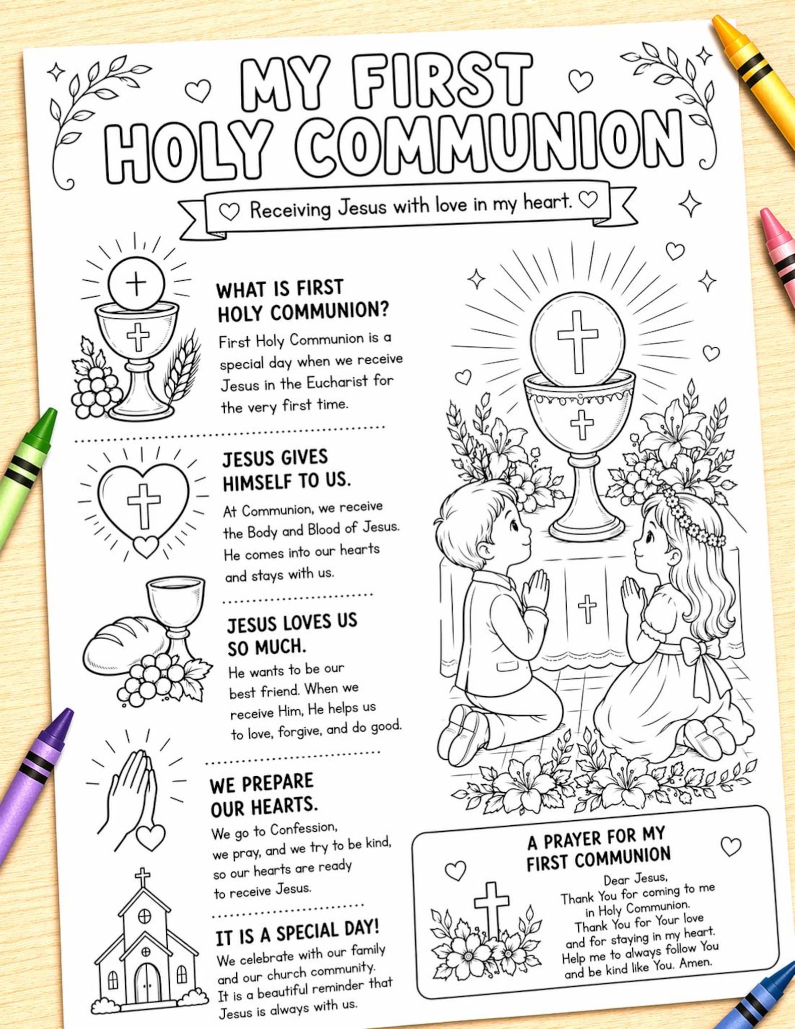 My First Holy Communion Printable for Kids | Catholic Coloring Page ...