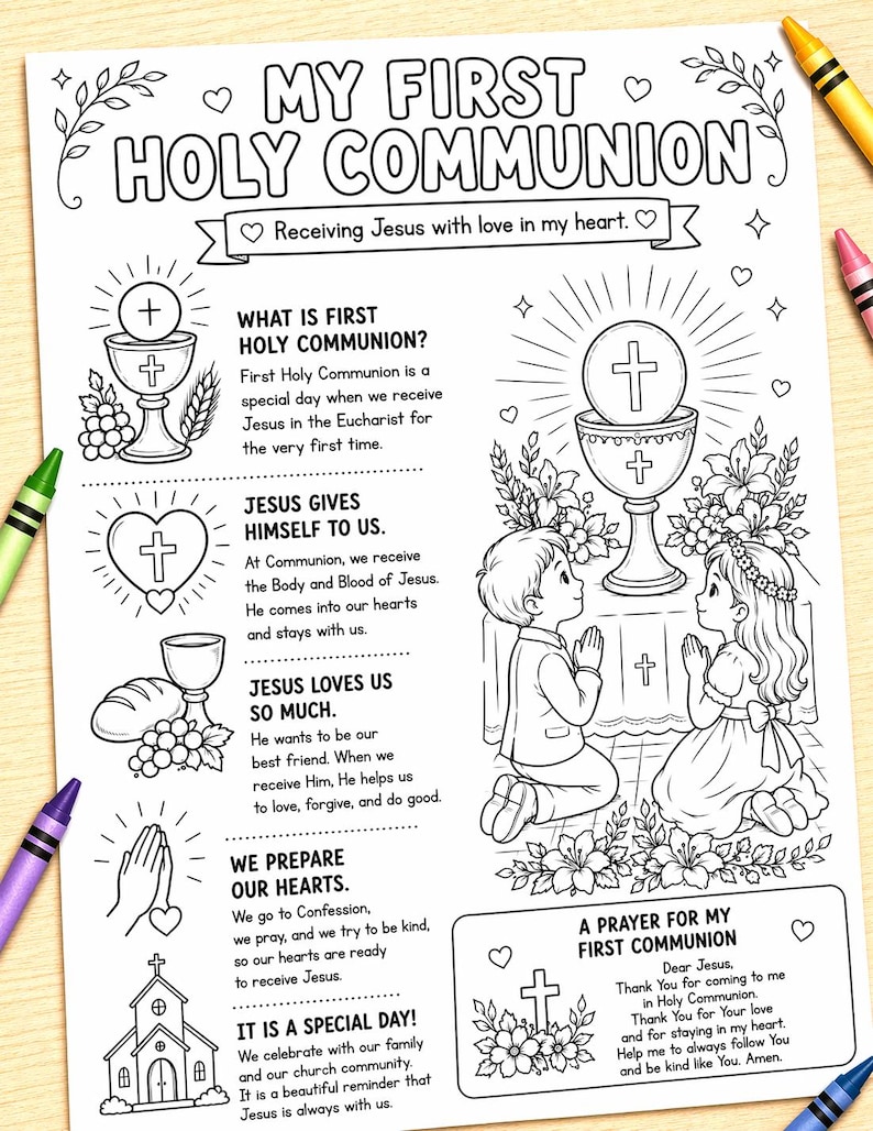My First Holy Communion Printable for Kids | Catholic Coloring Page ...