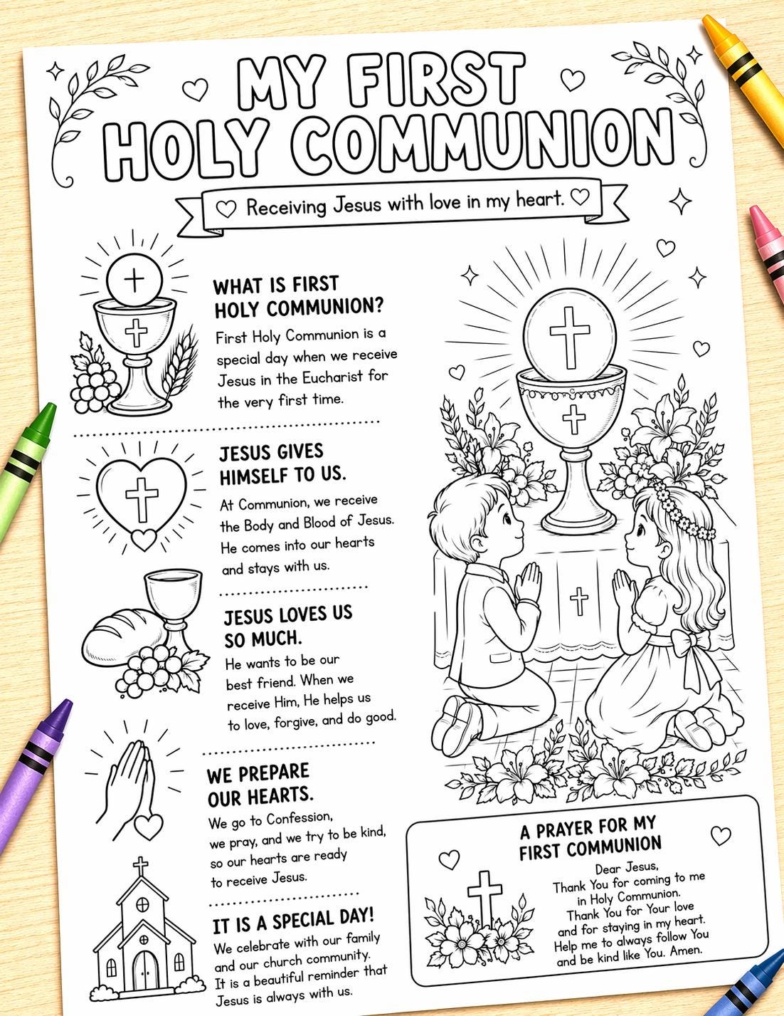 My First Holy Communion Printable for Kids | Catholic Coloring Page ...
