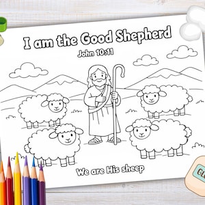 Jesus is the Good Shepherd Coloring Page for Kids, Bible Coloring Printable, Bible Craft Activity, Sunday School Printable