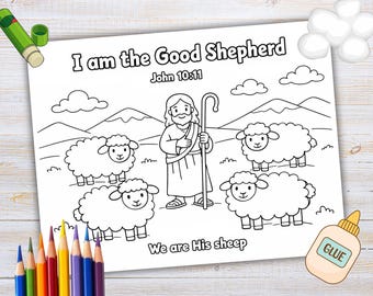 Kleurplaat Jezus is de goede herder voor kinderen, afdrukbare bijbelkleurplaat, bijbelknutselactiviteit, afdrukbare zondagsschool