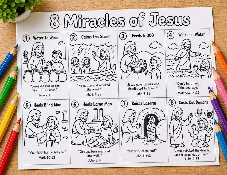 Miracles of Jesus Coloring Page Printable | Bible Story for Kids ...