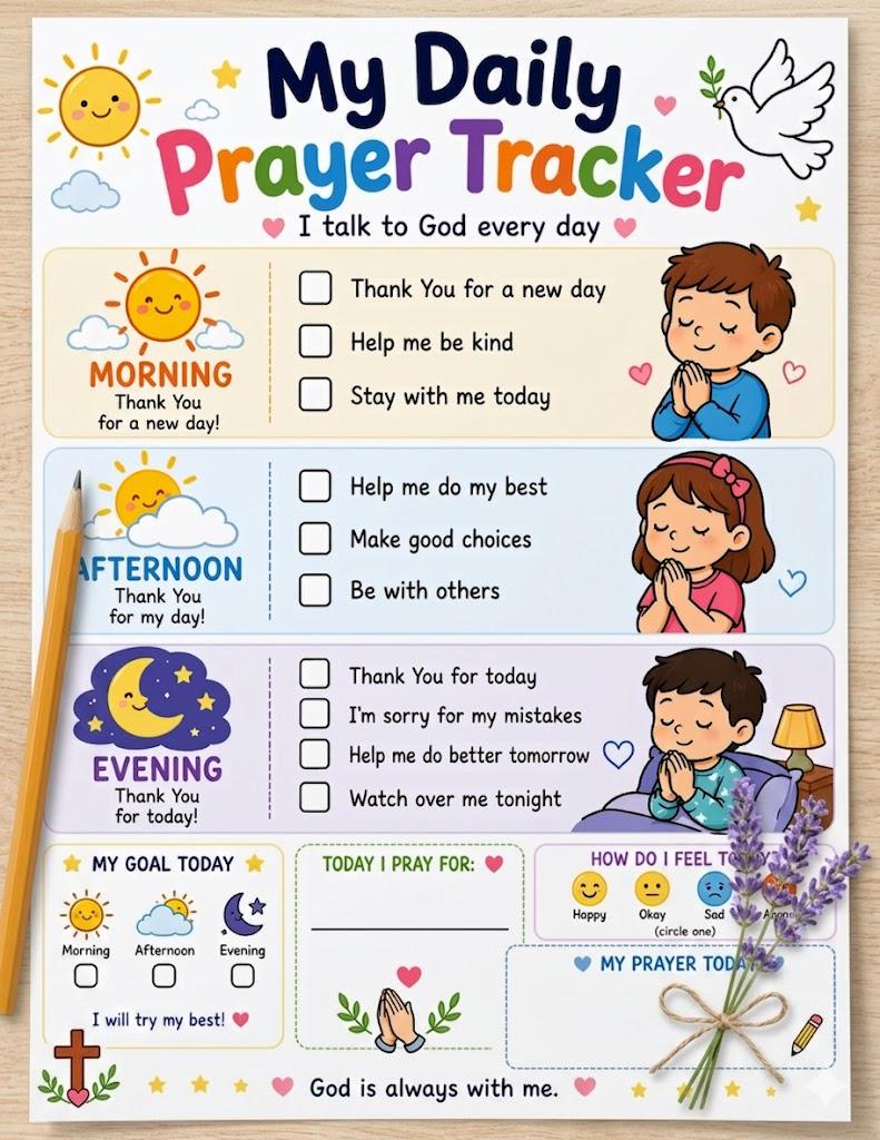 Daily Prayer Tracker for Kids | Christian Routine Chart | Morning ...