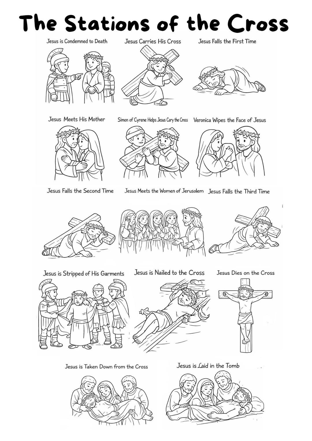 Stations of the Cross Coloring Pages for Kids, Printable Coloring Sheet ...