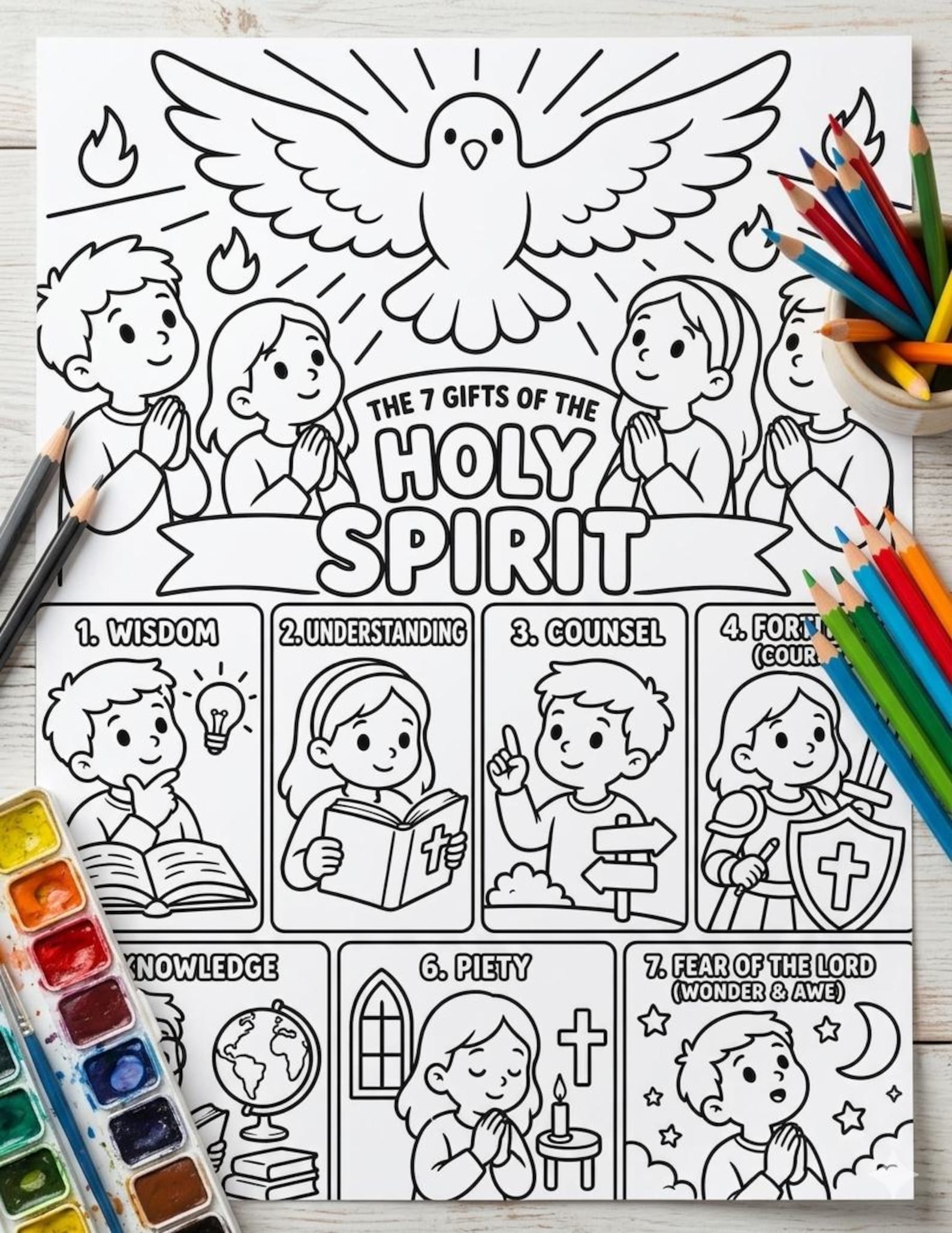 The Seven Gifts of the Holy Spirit Printable | Kids Coloring Page and ...
