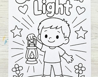 Página para colorear "Haz brillar tu luz" / Imprimible bíblico / Actividad cristiana para niños / Hoja para colorear de la escuela dominical / Arte basado en la fe