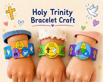 Holy Trinity Bracelet Coloring Craft for Kids, Holy Trinity Wristband, Trinity Day Printable, Sunday School Craft, VBS, Homeschool