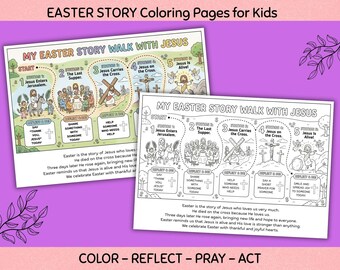 Easter Story Coloring Page for Kids, Christian Lent Easter Activity, Journey with Jesus, Bible Story Coloring Sheet, Digital Download