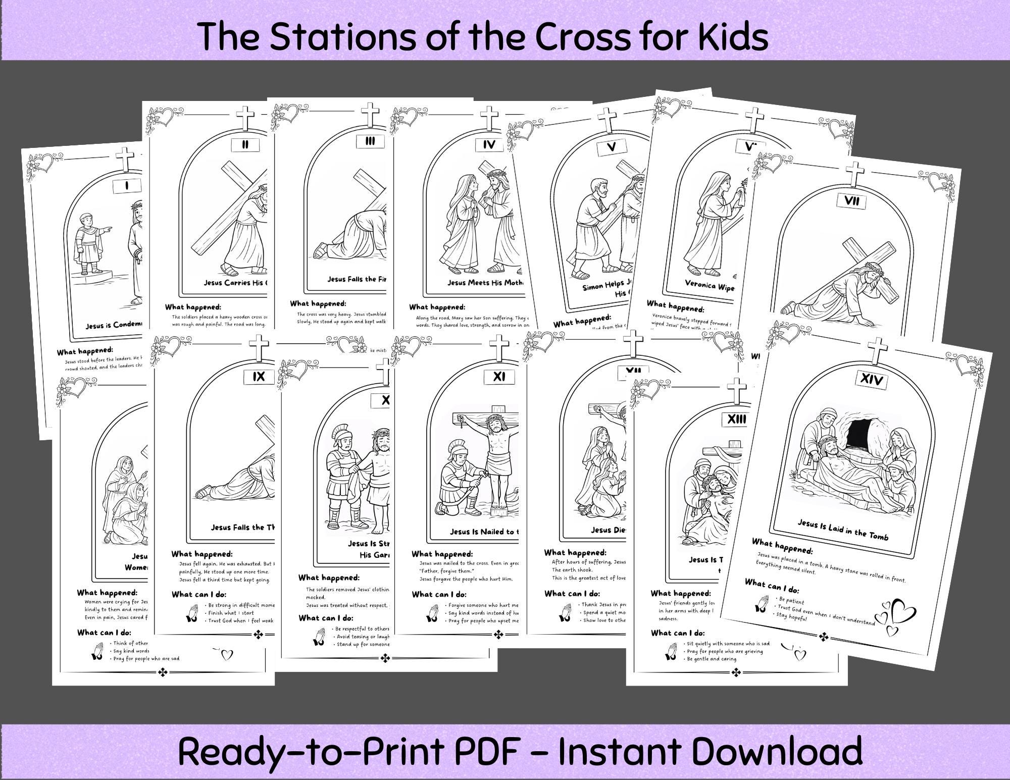 Stations of the Cross Coloring Pages for Kids, 14 Stations Printable ...