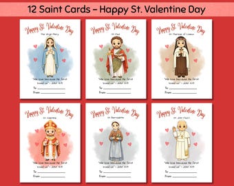 Kids Saint Valentines Day Cards, Catholic Valentine Printable, Christian, Digital Download
