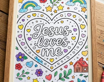 Jesus Loves Me Coloring Page, Christian Kids Activity, Printable