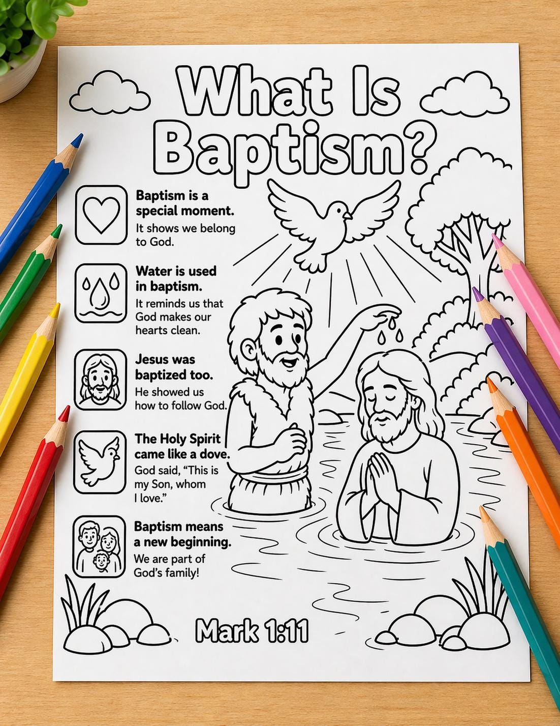 The Baptism of Jesus Coloring Page, What is Baptism, Bible Lesson for ...