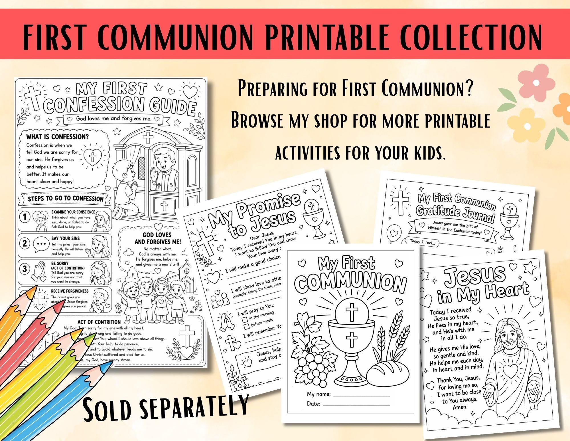 My First Holy Communion Printable for Kids | Catholic Coloring Page ...
