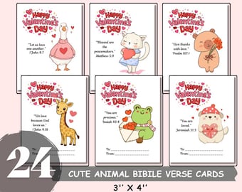 Cute Animal Bible Verse Cards for Kids, Christian Valentine Cards, Jesus Love Printable, Faith-Based Love Cards Children