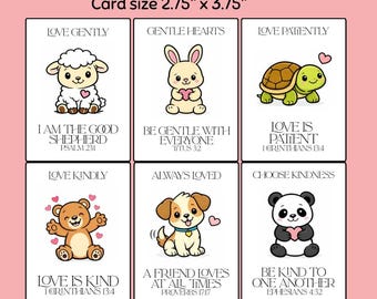 Christian Love Cards for Kids, Animal Bible Verse Prints, Peaceful Love & Kindness, Printable Faith Cards for Children, Valentine Cards