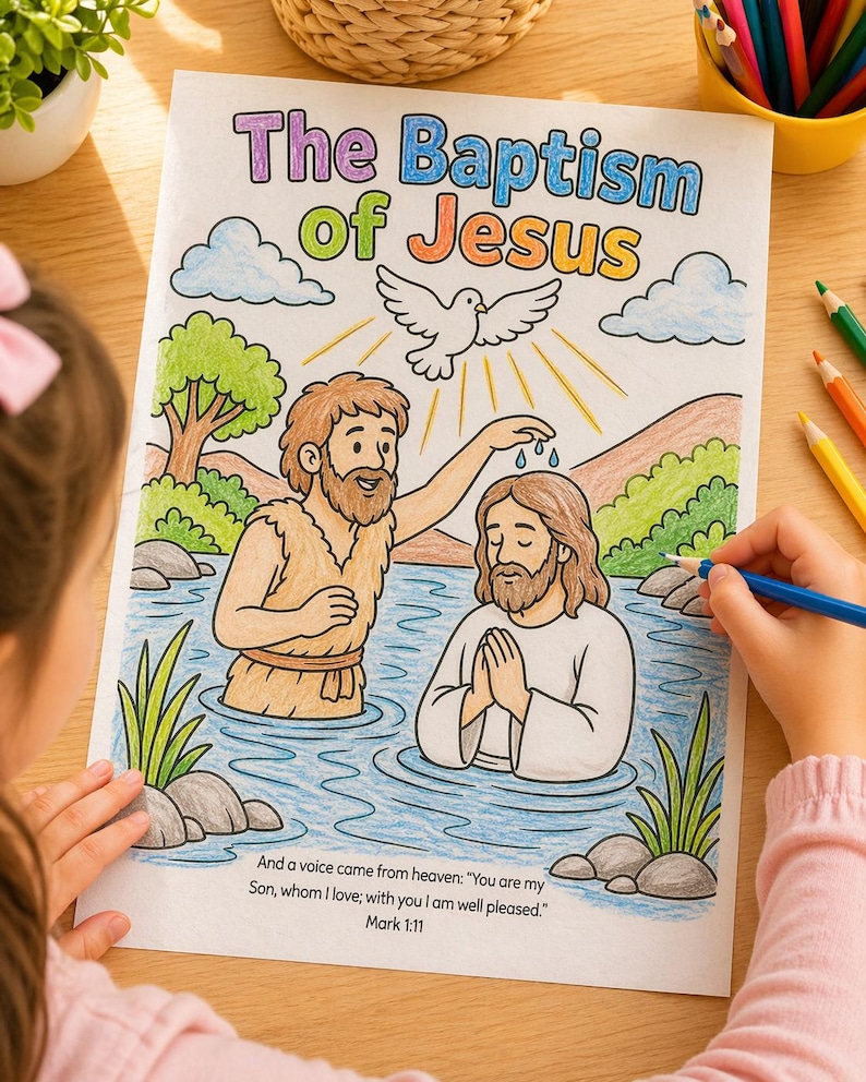 The Baptism of Jesus Coloring Page, Bible Story Printable for Kids ...