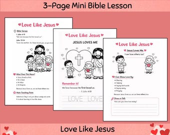 Valentine Bible Lesson Bundle for Kids, Love Like Jesus, Christian Sunday School Printable, Jesus Loves Me Coloring Pages, Activity Pack