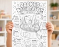 Packed With Faith Coloring Page, Christian Back to School Printable for Kids, Bible Activity, Sunday School Worksheet, Faith School Year product logo