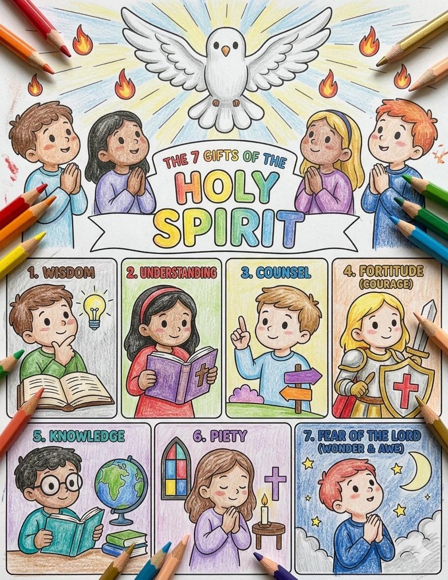 The Seven Gifts of the Holy Spirit Printable | Kids Coloring Page and ...